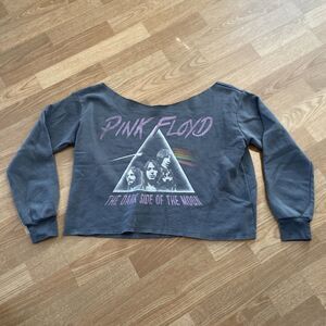 Pink Floyd "Dark Side" Size XS Cropped Lightweight Sweatshirt Gray Off Shoulder